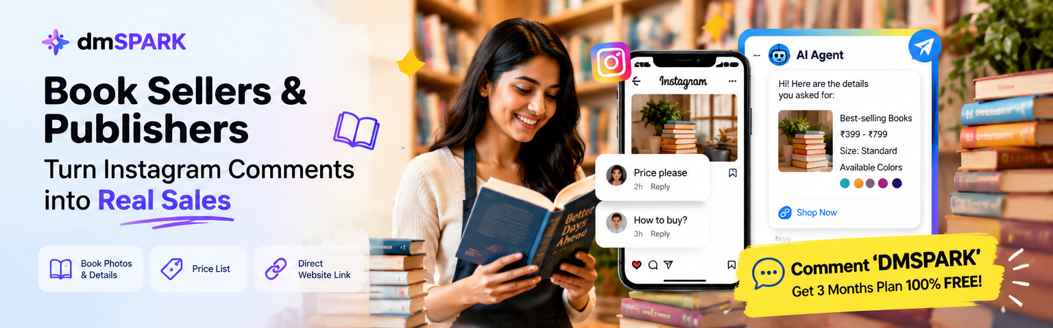 Book seller using dminsecond Instagram comment-to-DM automation to promote books and increase sales