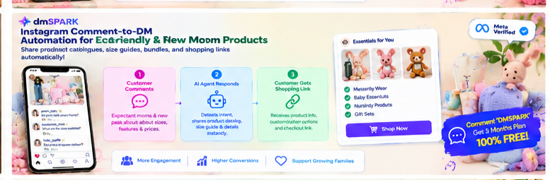Instagram messaging workflow for maternity products, nursing essentials, and product catalogues